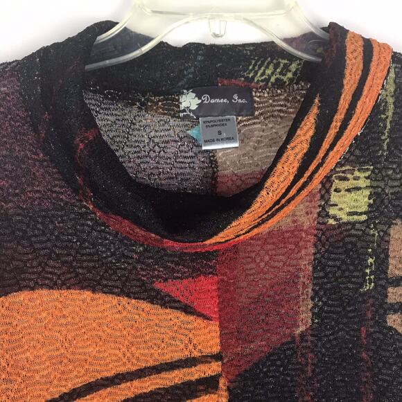 Damee Inc. Cowl Neck Tunic Half Sleeve Swing Sheer Mesh Knit Red Tan Black Small - Picture 2 of 11